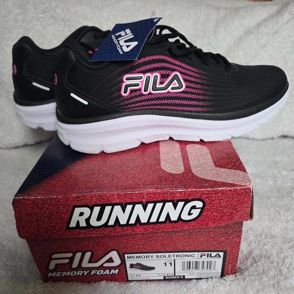 FILA Women Memory Soletronic Black Pink Memory Foam Running Shoes Classic Sz 11